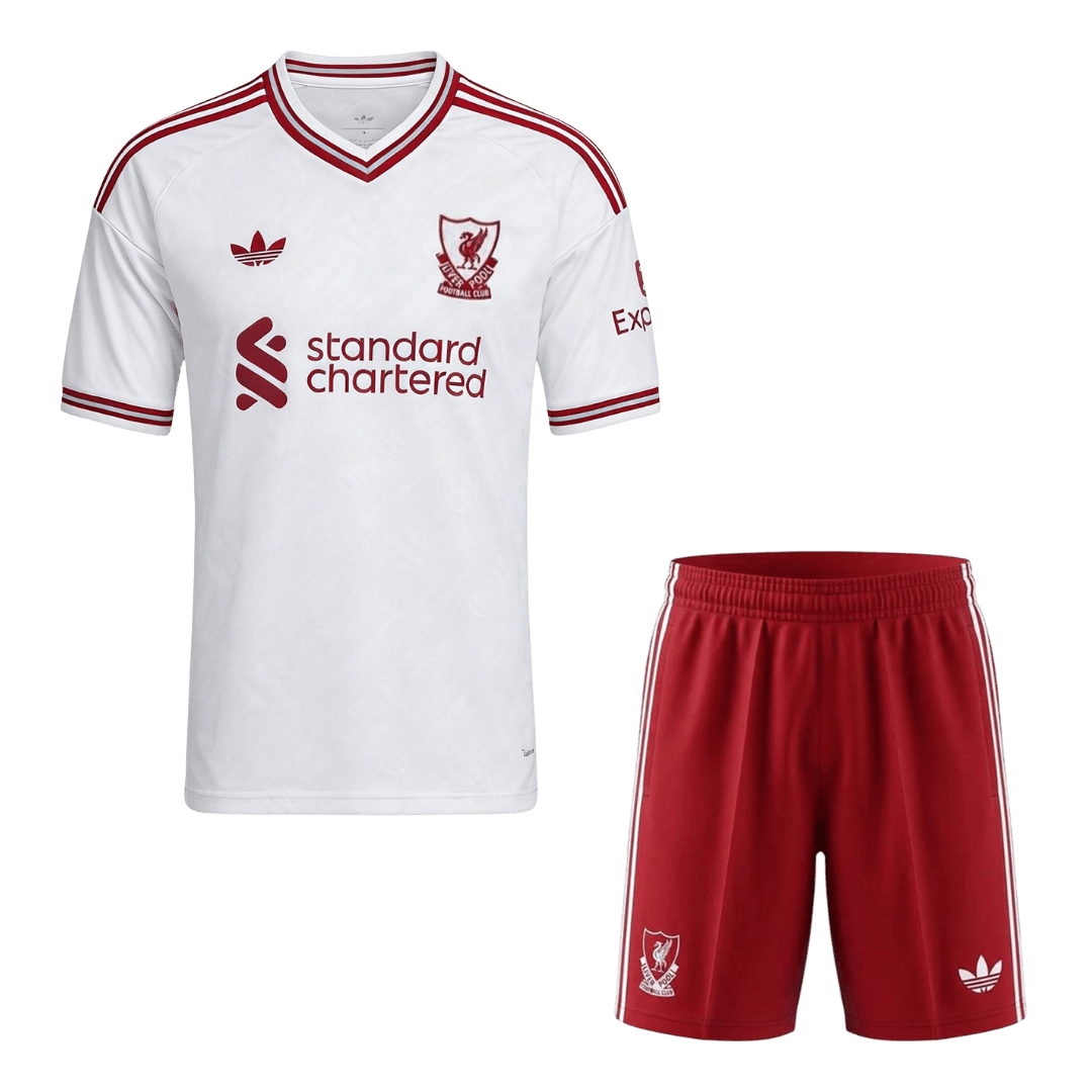 Liverpool vierasjalkapallosetti 2026/27 – pelipaita ja shortsit edestä