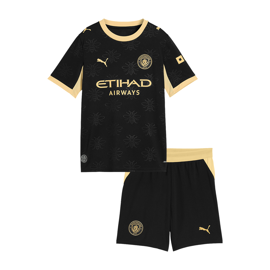Manchester City lasten vierasjalkapallosetti 2026/27 – pelipaita ja shortsit edestä